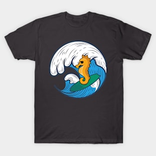 Funny Ocean Surfing Seahorse Art T-Shirt